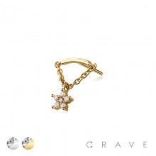 316L SURGICAL STEEL THREADLESS PUSH IN FLOWER ROUND BEZEL CHAIN DANGLE DANGLE CZ TOP PART